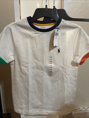 Polo by Ralph Lauren White Tee with Navy, Green & Orange Accents